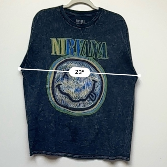 Nirvana Smiley Face Grey Mineral Wash Unisex Short Sleeve Tee - Size XL - Picture 4 of 7